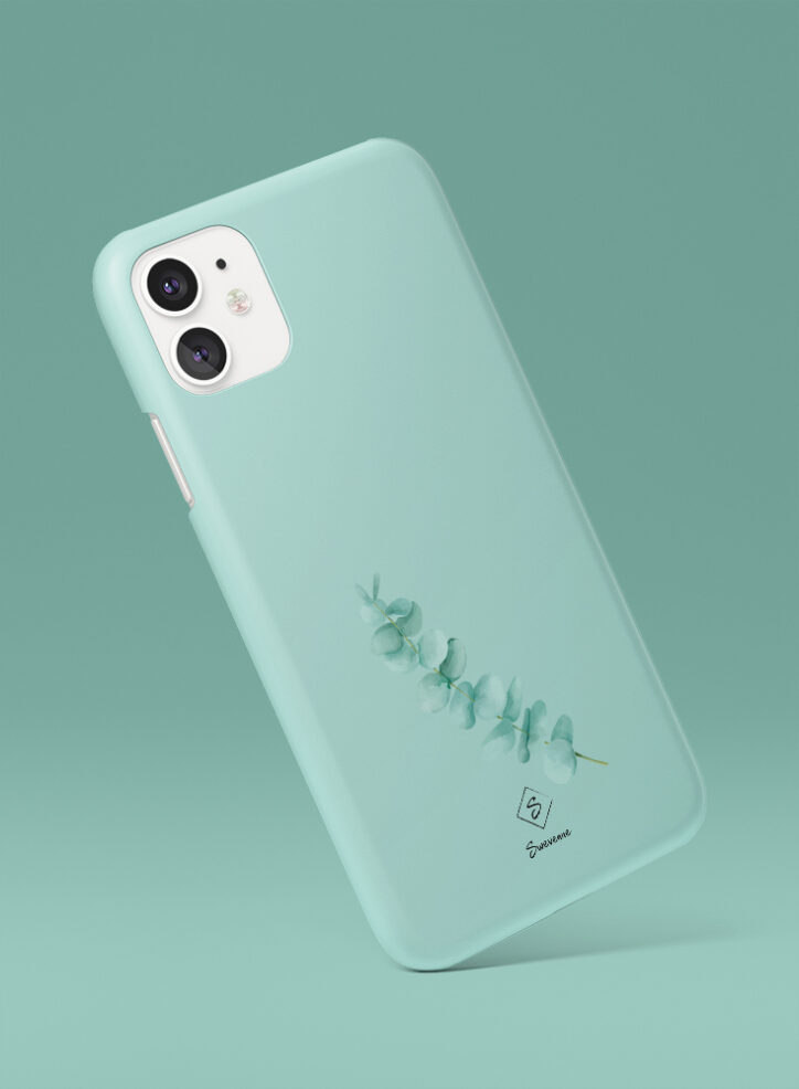 Small Eucalyptus branch with green leaves phone case side