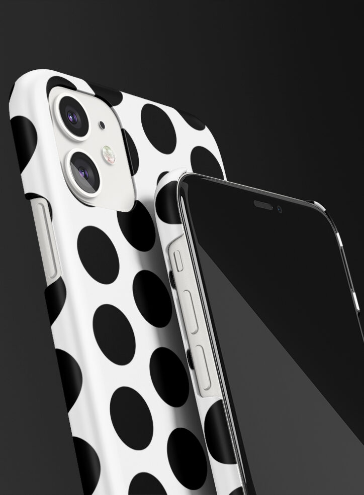 Big Black dots in white background phone case closeup