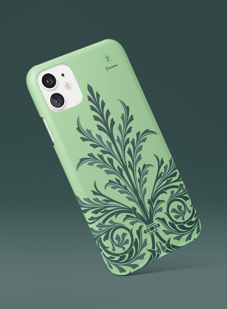 green flower blossoms in isometric form phone case side
