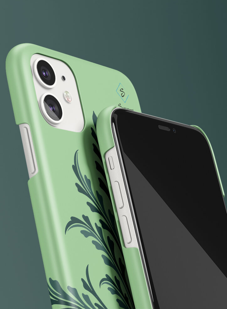 green flower blossoms in isometric form phone case closeup