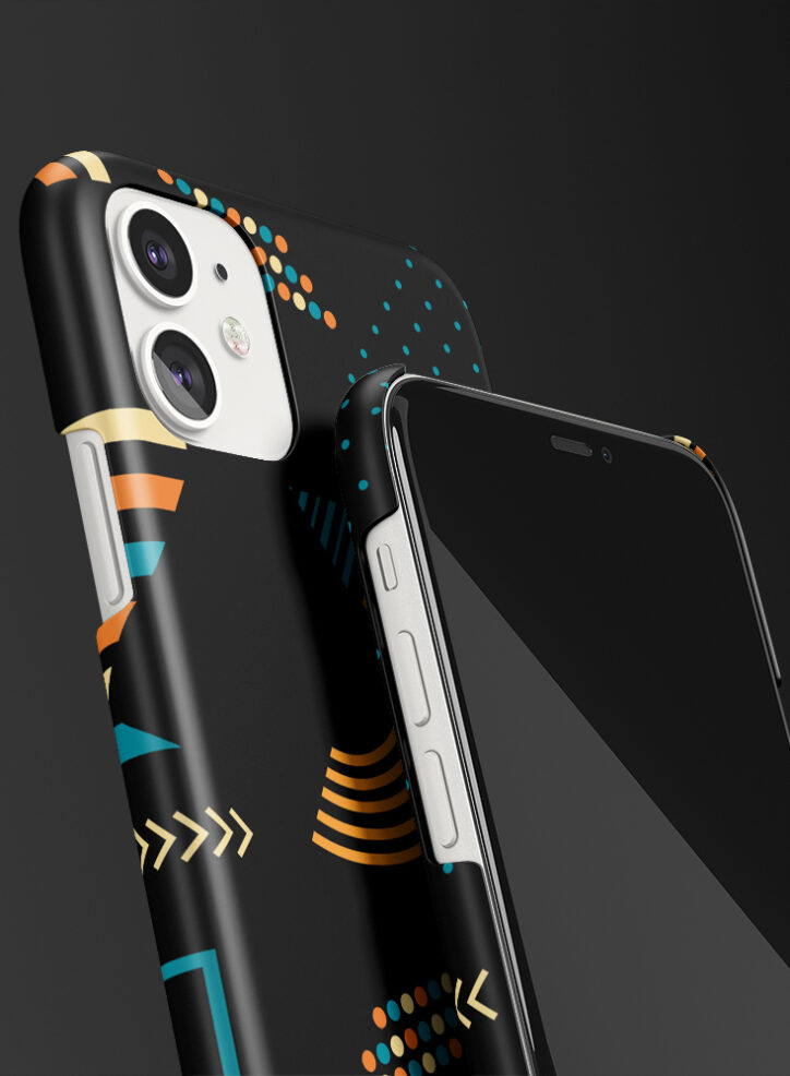Memphis designed geometric shapes phone case closeup