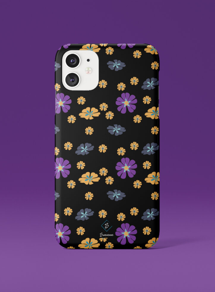 Colourful flowers floral pattern in black phone case front