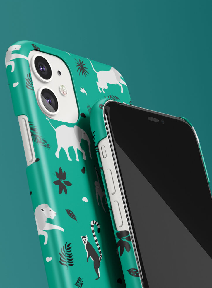 Animals in the Forest pattern phone case closeup