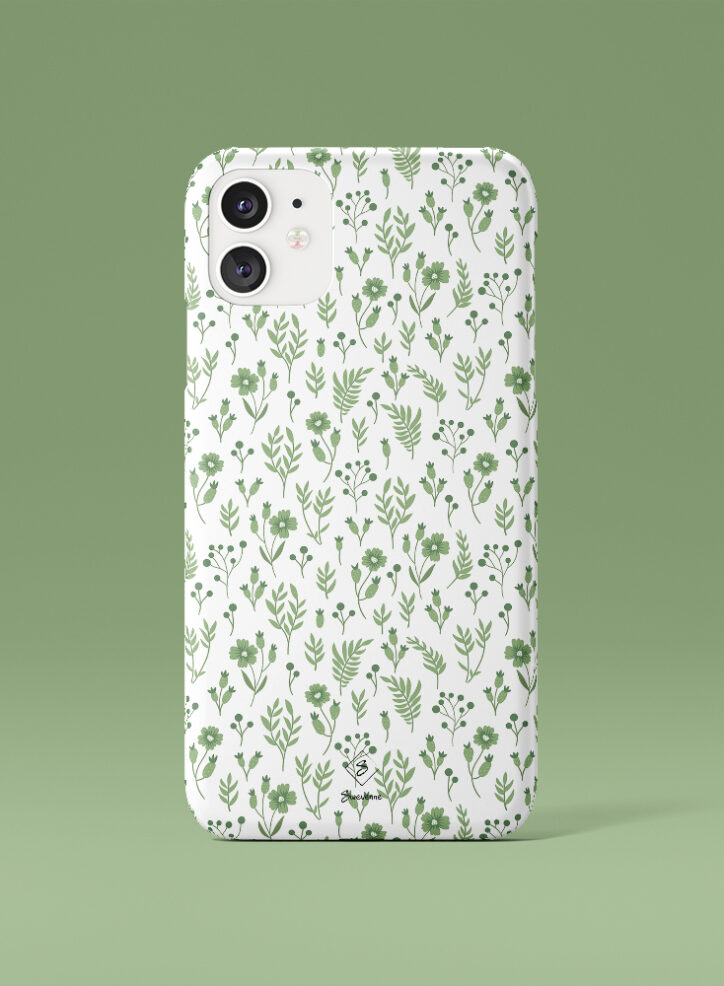 Forest green blossoms pattern phone case front