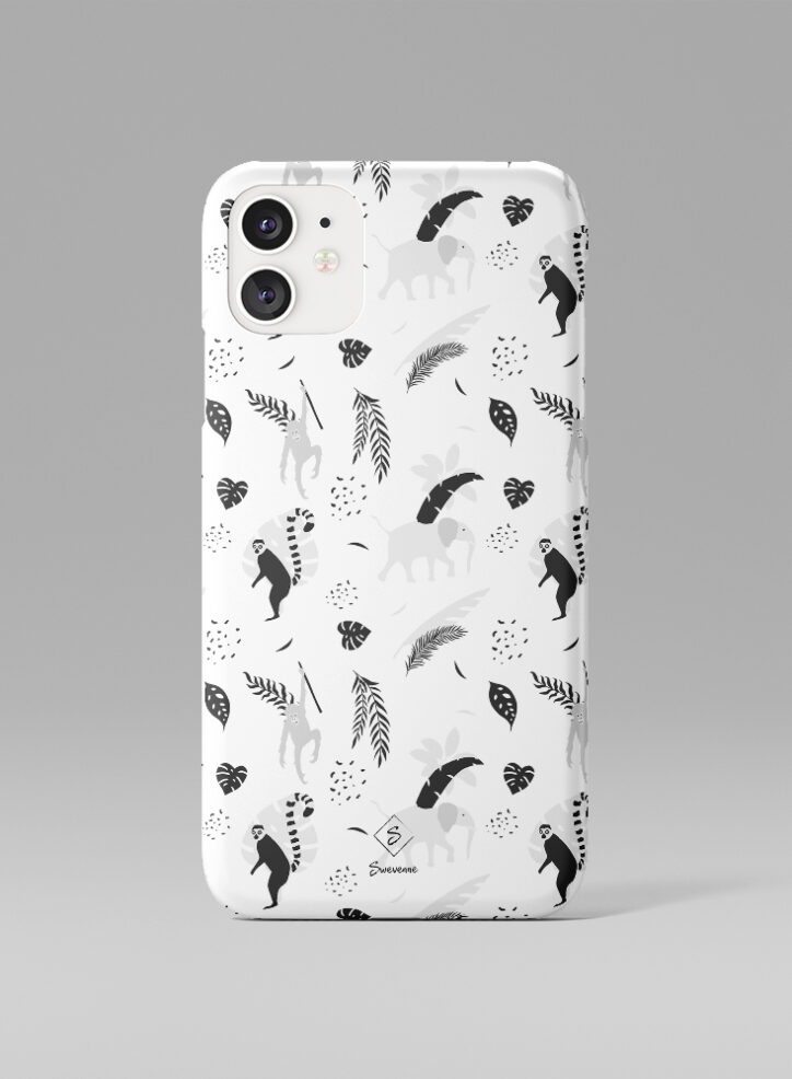 Animals in different Moods in the jungle pattern phone case front