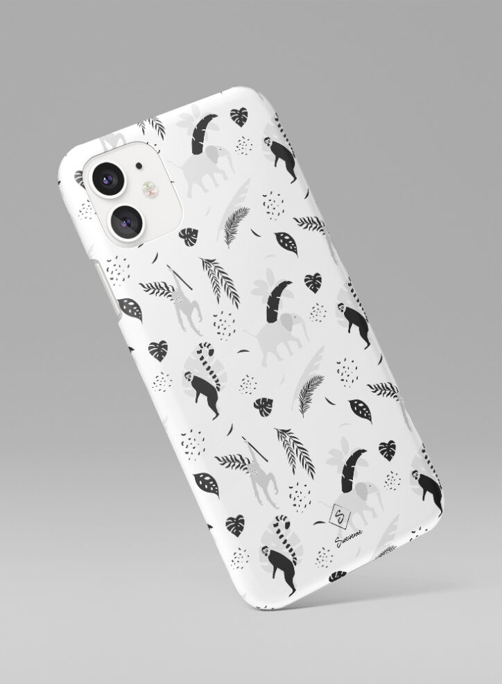 Animals in different Moods in the jungle pattern phone case side