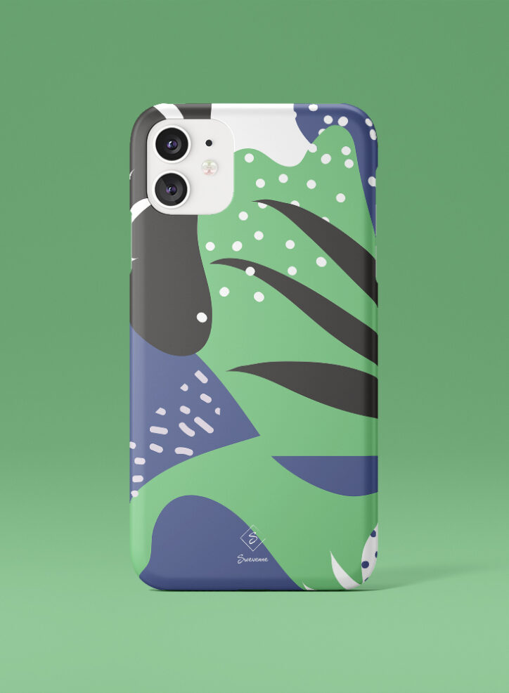 Random leaves abstract shaped memphis coloured phone case front