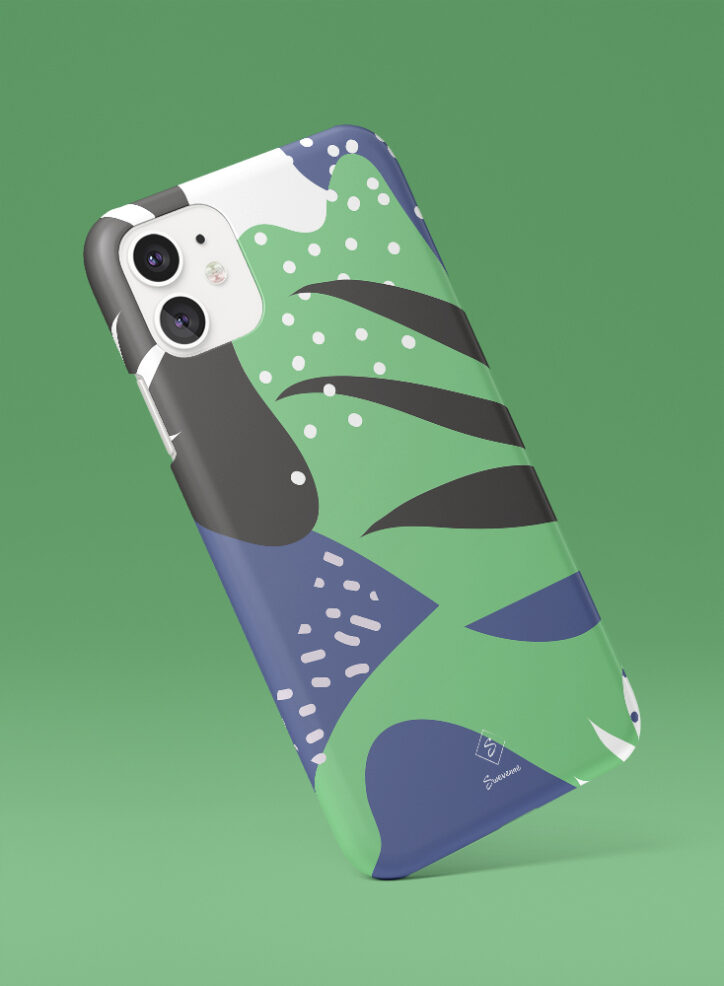 Random leaves abstract shaped memphis coloured phone case side
