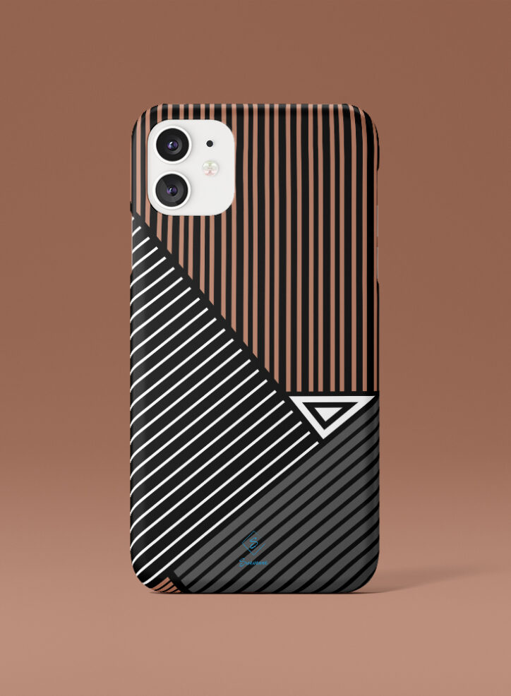 Darl coloured parallel lines converging at a triangle phone case front