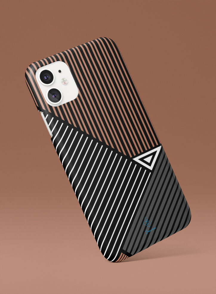 Darl coloured parallel lines converging at a triangle phone case side