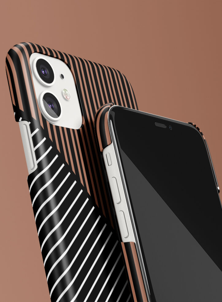 Darl coloured parallel lines converging at a triangle phone case closeup