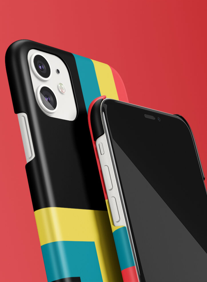 Bright coloured rectangles phone case closeup