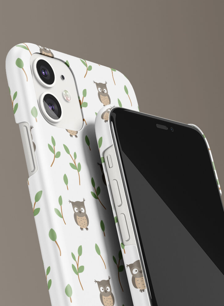 Owl in the forest pattern phone case closeup
