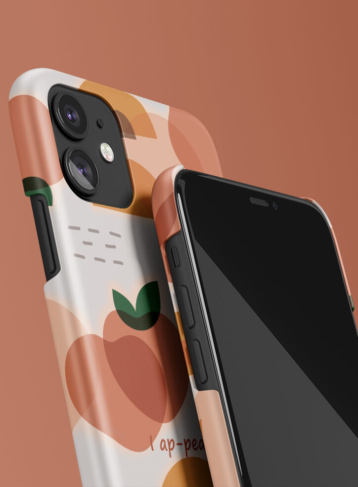 Peach illustration designer phone case closeup