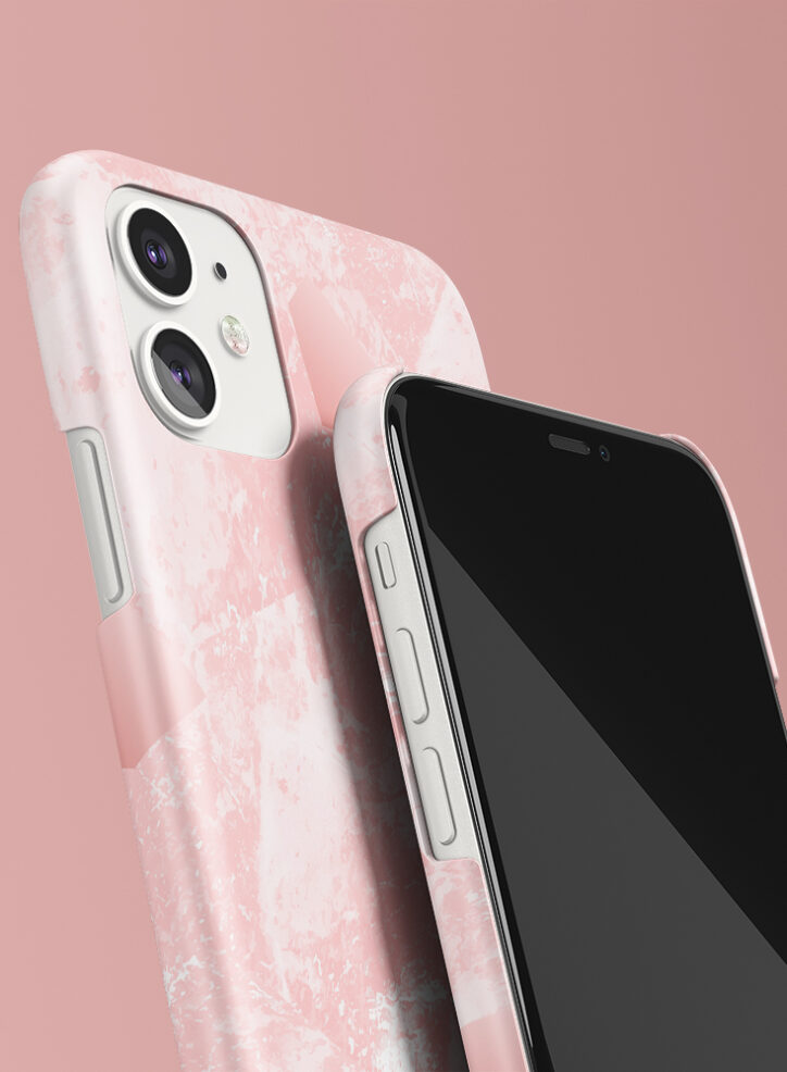 Pink marble texture phone case closeup