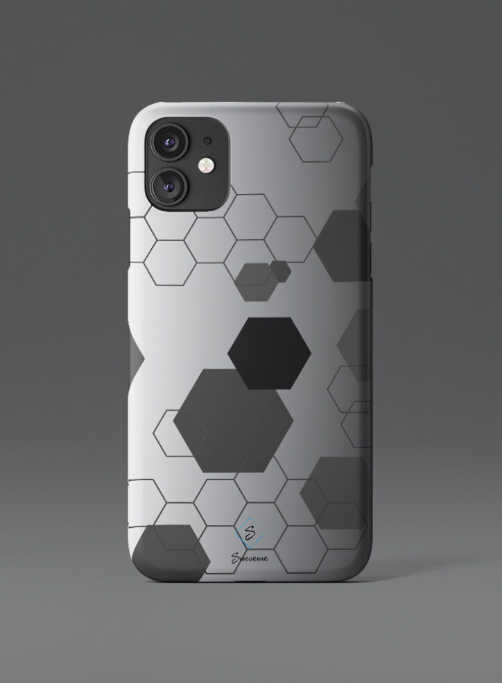 Floating hexagons in black and white phone case front