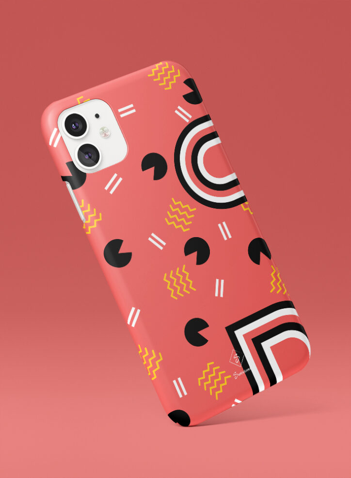 humorous shapes running around memphis pattern phone case side