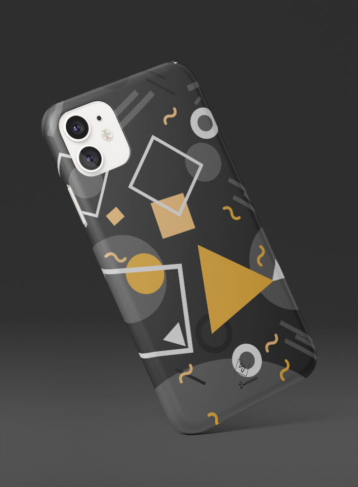 Overtly arranged geometric shapes in memphis design white phone case side
