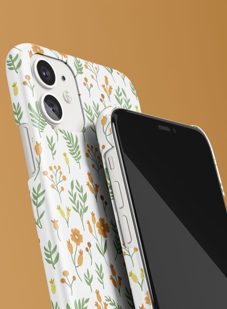 Colourful flowers in jungle pattern phone case closeup