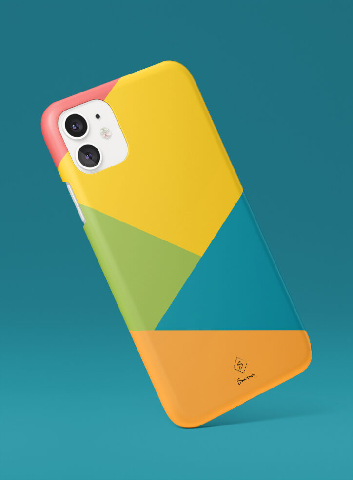 Colourful squares at random angles phone case side