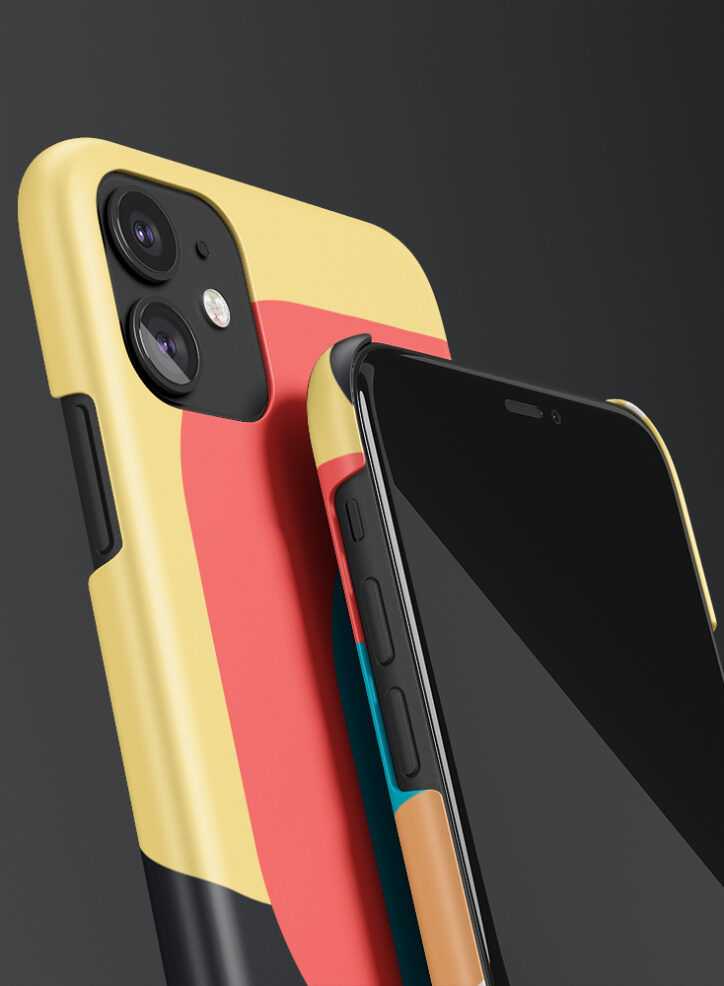 Bright shapes verlapping phone case closeup