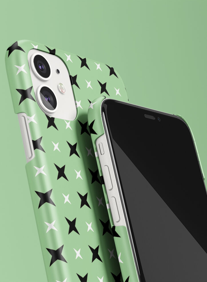 Stars in green background phone case closeup