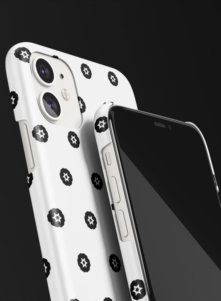 white stars in small black circles phone case closeup